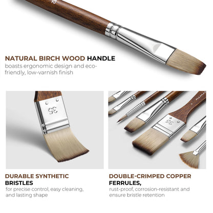 Fuumuui 25pcs Paint Brush Set, Professional 9 Shapes with Wide Flat, Filbert, Fan, Dagger, Cat Tongue, Round, Angle, Rigger for Acrylic Oil Watercolor | Includes Palette Knife & Waterproof Canvas Roll