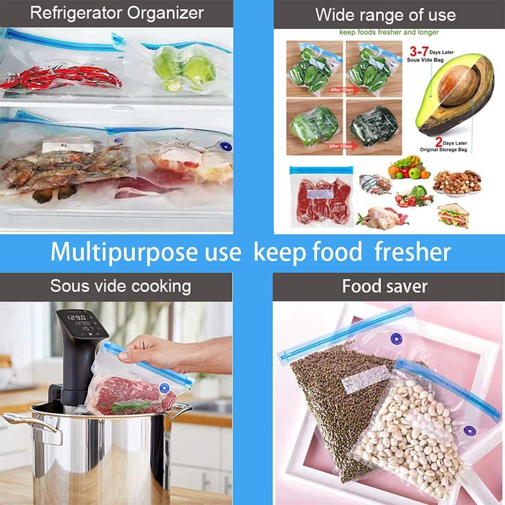 Sous Vide Bags Reusable 27Pcs, BPA Free Vacuum Sealer Bags for Sous Vide Cooking, 20Pcs Vacuum Zipper