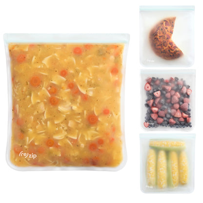 (re) zip Gallon Reusable Storage Bags, BPA-Free, Leakproof, Food-Grade 100% Food-Safe PEVA, for Food Storage and Freezer Use, Holds 16 cups | 128 fl oz, 4-Pack (Clear)