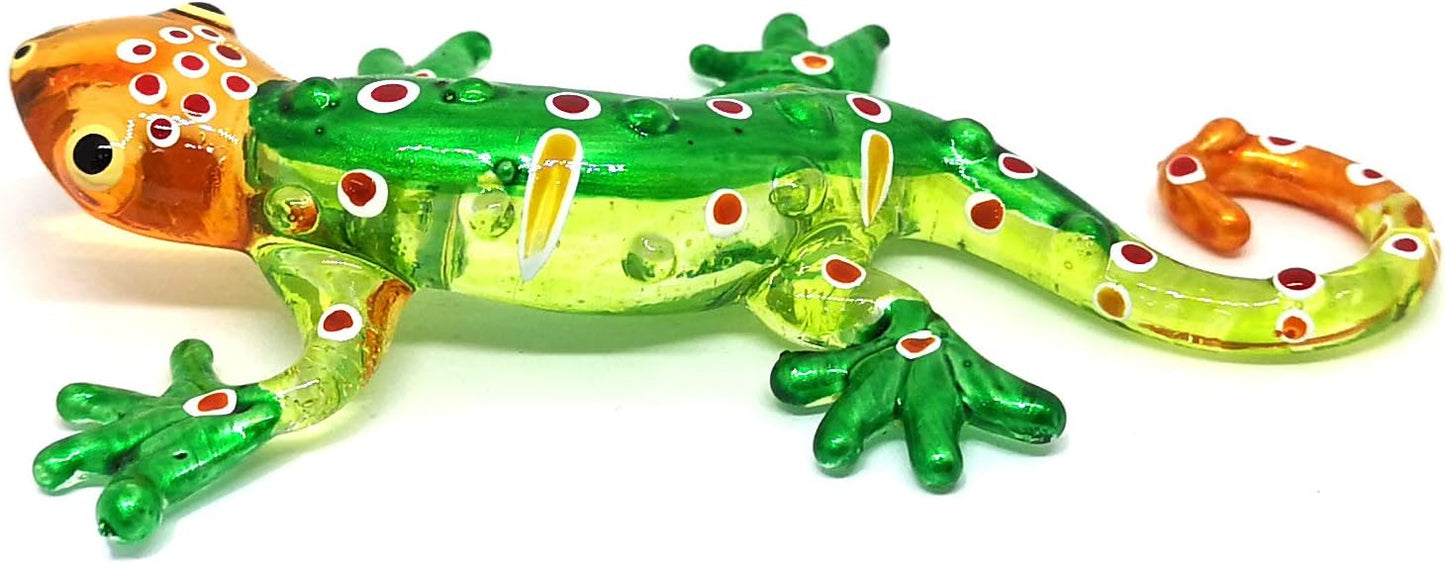 ZOOCRAFT Glass Gecko Figurine, Green Miniature Hand Blown Lampwork Animal Statue Decor