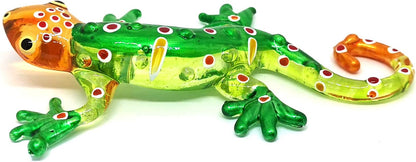 ZOOCRAFT Glass Gecko Figurine, Green Miniature Hand Blown Lampwork Animal Statue Decor