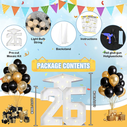 Froova 26 Light Up Numbers Marquee 4.3 FT for 2026 Graduation Decorations Graduation Cap White Large Mosaic Number Lights Sign Cardboard Pre-Cut Frame for Class of 2026 High School College Grad Party
