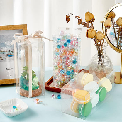 BENECREAT 15Pcs Clear PVC Gift Box, 3.15x3.15x7.08 Inch Transparent Favor Boxes with Film, Rectangle Clear Plastic Candy box for Christmas, Wedding, Party, Birthdays Favors