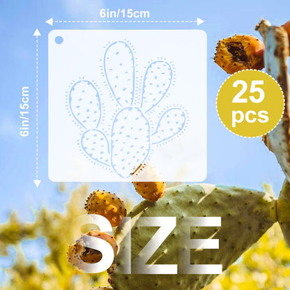 25 PCS Cactus Stencils for Painting, Stencils for Crafts Reusable 6 x 6 Inch Succulent Templates for Wood Signs Journals Planters Canvas and Desert Decor