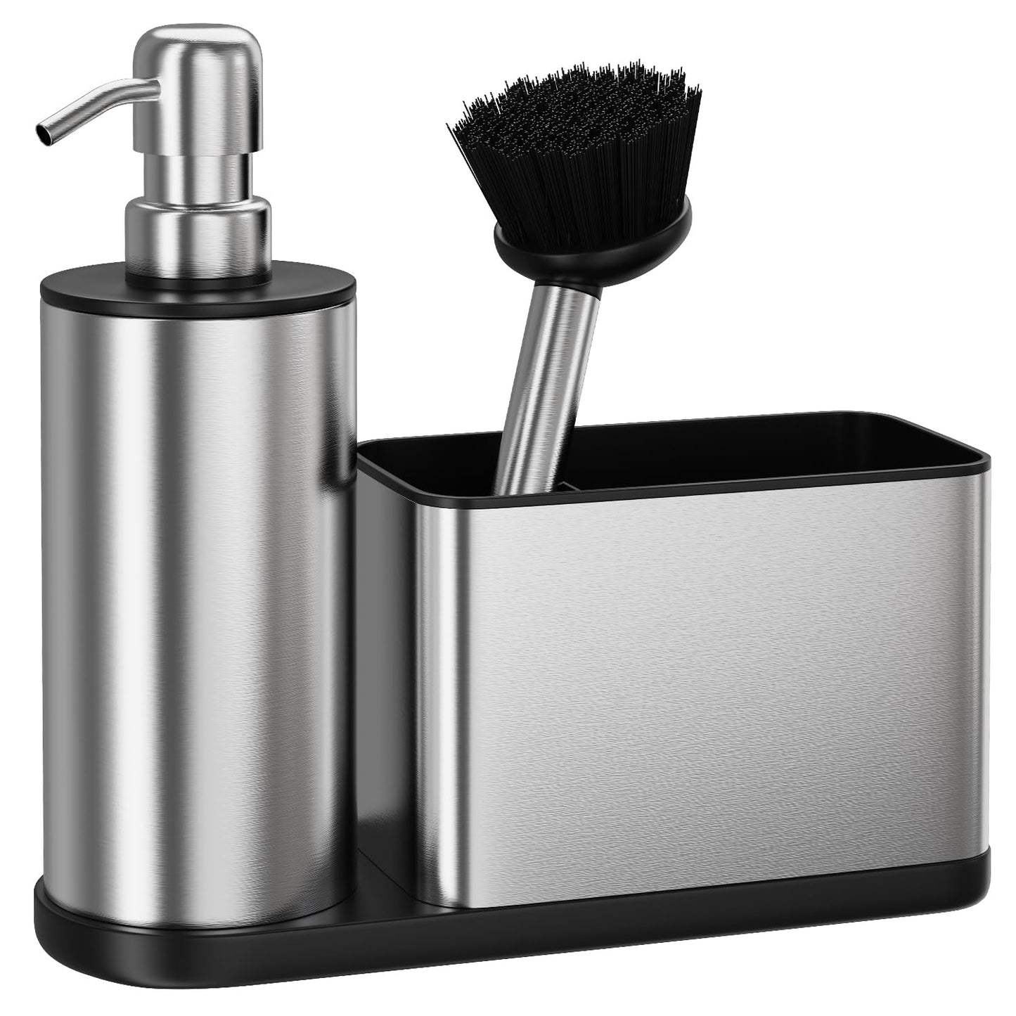 ODesign Kitchen Soap Dispenser Set - 3 in 1, Stainless Steel Dish Soap Dispenser with Sponge Holder, Dish Brush & Brush Holder, Kitchen Sink Caddy Organizer for Countertop - Rustproof, Non-Slip