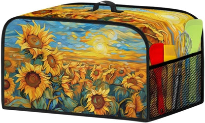 Oil Painting Sunflower Slow Cooker Dust Cover, Yellow Air Fryer Cover with Top Handle and Storage Pockets