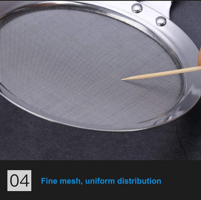 Fine Mesh Strainers, SUS 304 Premium Stainless Steel Kitchen Colander Sieve, Hand-held Oil Spoon with Good Grip