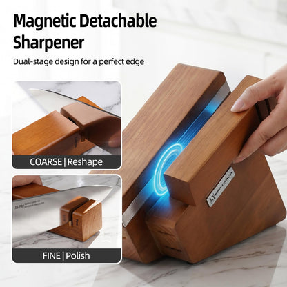 KnifeSaga Kitchen Knife Set with Block and Sharpener | 12-Piece Premium High Carbon Stainless Steel Knife Block Set, Ergonomic Anti-Slip Handle, Rubberwood Knife Block