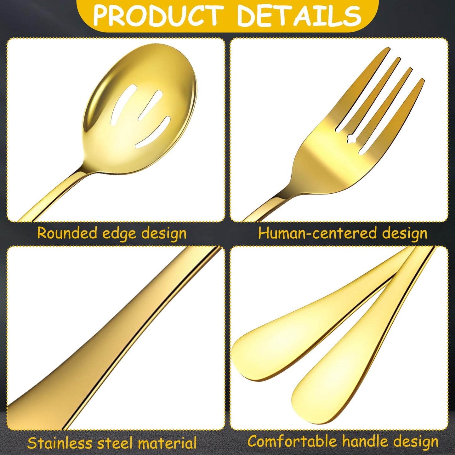 17 Pcs Gold Serving Utensils Set Include Stainless Steel Large Serving Spoons Slotted Spoons Forks Soup Ladle Pie Server - Metal Utensils for Parties Buffet Catering, Dishwasher Safe