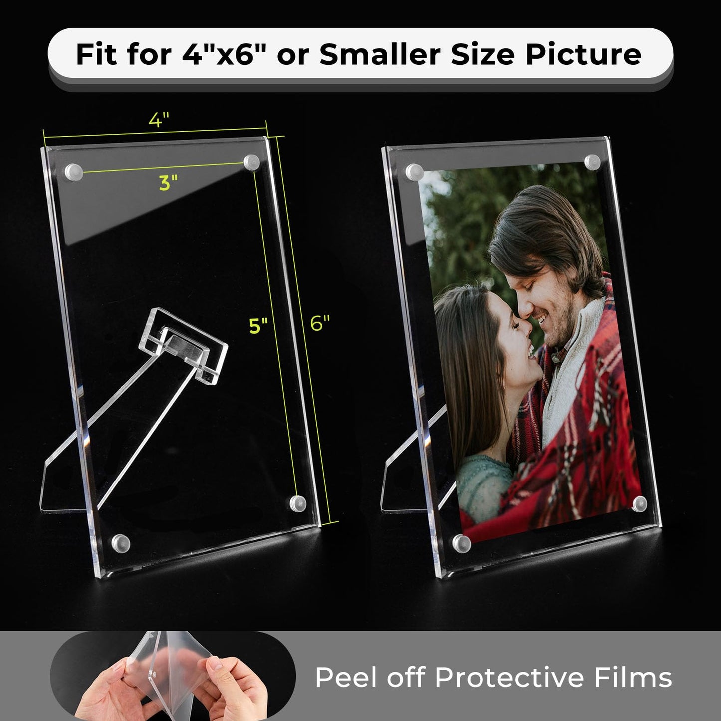 3 Pack 4x6 Acrylic Picture Frames with Stand, Floating Effect, Frameless Frame with Strong Magnets, for Wedding Sign Reception, Decoration, Photos and Art Display