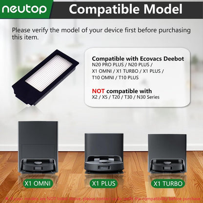 Neutop Replacement Filter Sets Compatible with Ecovacs Deebot X1 Plus/Turbo/Omni, T10 Omni/Plus, N20 Plus/Pro Plus, Robot Vacuums, 4-Pack.