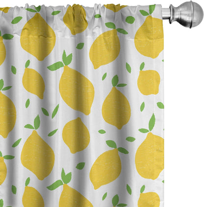 Ambesonne Lemons Window Curtains, 2-Panel Set with Rod Pocket, Modern Summer Citrus Fruits Illustration, 28" x 63",