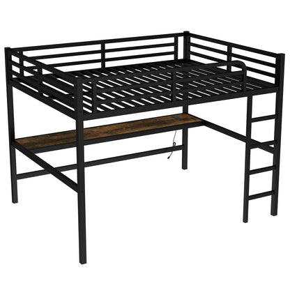 Bellemave Queen Loft Bed with Desk, Metal Queen Size Loft Bed Frame with Built-in Ladder, LED Loft Beds with Charging Station & Safety Guardrails for Kids,Teens, Adults, Black