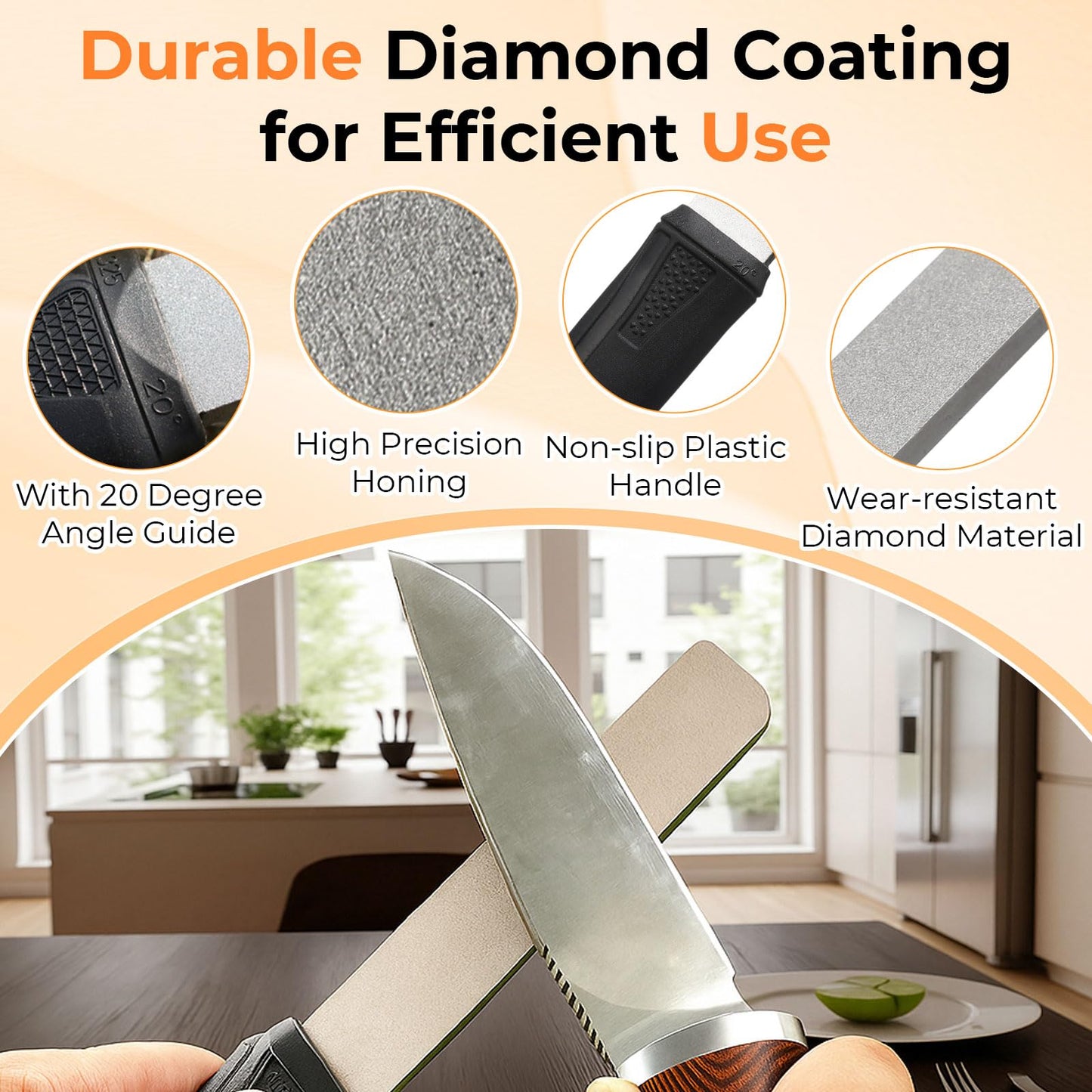 Frienda Diamond Sharpening 121n Dual-grit Knife Sharpener Stone Tool Lawn Mower Blade Sharpener File Garden Tool 325/1200 Grit Handheld Double with Angle Guide for Kitchen Axe Machete Chisel Drill