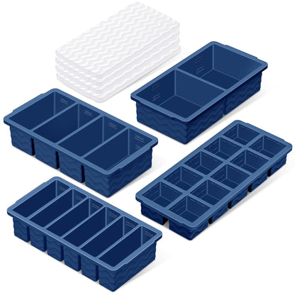 Silicone Freezer Trays with Lid (4-Pack), 1-Cup, 2-Cup, 1/2-Cup & 2-Tbsp Silicone Freezer Molds, Stackable Soup Freezer Meal Prep Containers,Ice Cube Tray for Making Sauce,Smoothies,Yogurt Bites