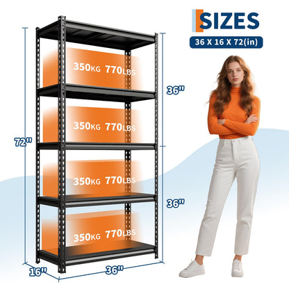 JoanKaren 2 in 1 5 Tier Garage Shelving Unit 36x16 in, 3850 LB Capacity Heavy Duty Steel Utility Shelves, Adjustable Industrial Storage Racks for Basement Closet Laundry Kitchen