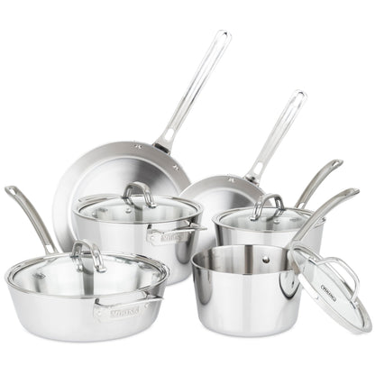 Viking Contemporary 3-Ply Pots and Pans Set, 10 Piece Stainless Steel Kitchen Cookware, Silver