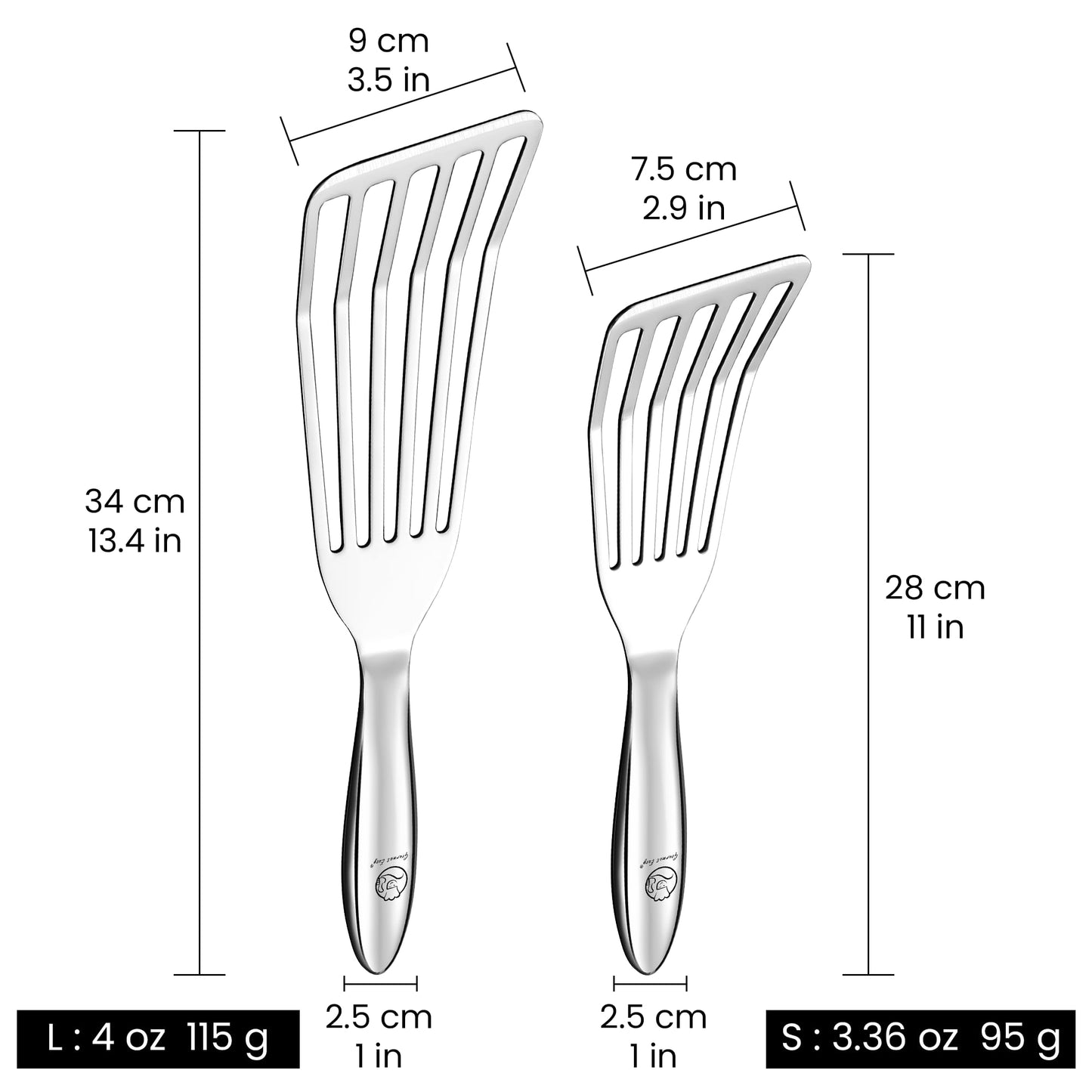 Stainless Steel Fish Spatula Set – 1 Large Fish Turner + 1 Small Metal Spatula, Ultra Thin Edge for Easy Turning & Flipping, Metal Kitchen Untensils with Ergonomic Non-Slip Handle, Dishwasher Safe