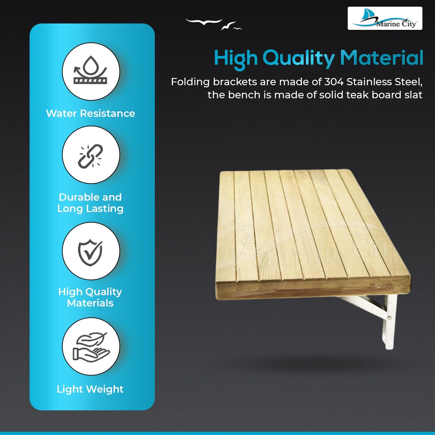 MARINE CITY Solid Teak Wall Mount Fold Down Bench/Seat with Slats 24 Inches × 13 Inches for Boat – Shower Room – Steam – Sauna Room (Pack of 1)