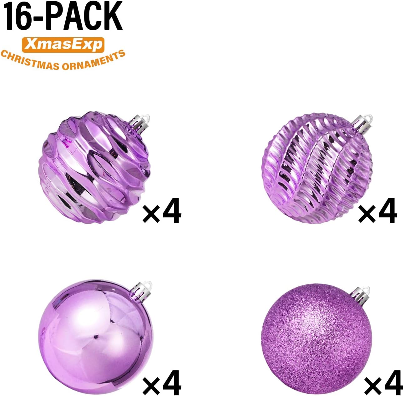 XmasExp 16ct Christmas Balls Ornaments, Shatterproof Large Hanging Balls for Holiday Decorations
