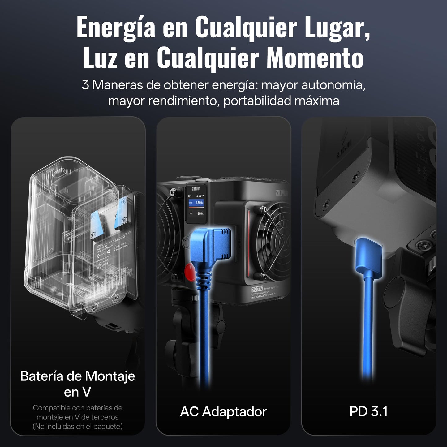 ZHIYUN MOLUS X200 Bi-Color Standard 200W Video Light [Official] Handheld Continuous Output Light Portable Professional Photography Light Bowens Mount 2700K~6500K CRI≥95 TLCI≥97 Only 800g (NO Battery)