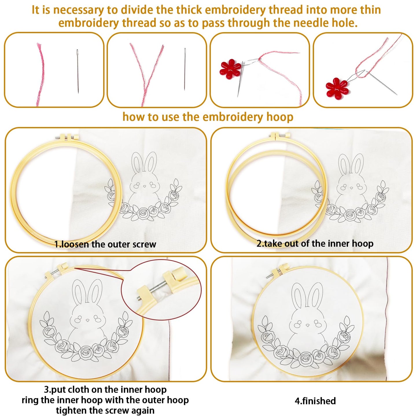 BEUNITONE Embroidery Kit with 6 Easy Patterns, Simple Cross Stitch Starter Set for Absolute Beginners, Cute Animal Rainbow Butterfly DIY Craft Activity