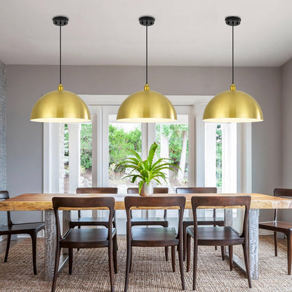 YOGIRL Gold Pendant Light, 20" Farmhouse Ceiling Light with Gold and White, Elegant Semi-Circular Shade Design, Adjustable Height Industrial Dome Pendant Lights for Kitchen Island, Dining Room