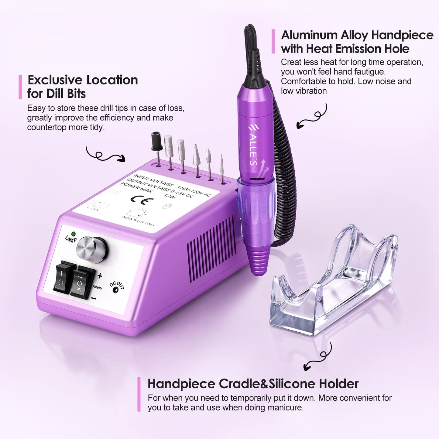 Professional Nail Drill Machine 30000 RPM Efile Electric Nail Filer Kit for Finger Toe Nails, Acrylic Gel Nails, Manicure Pedicure Drill with 6Pcs Nail Bits, 106Pcs Sanding Bands - Pink