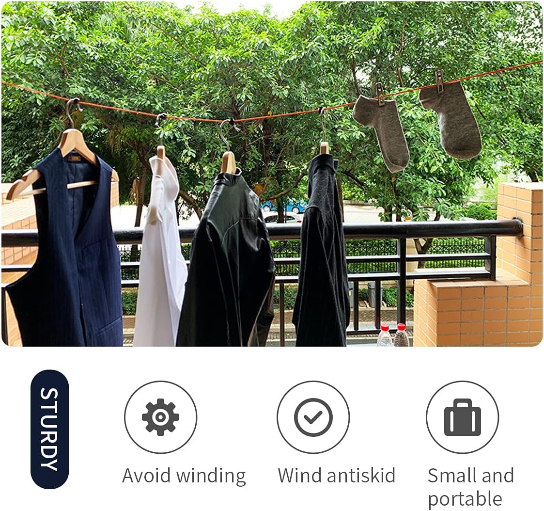 Portable Travel Clothesline Cord, Adjustable 33ft Camping Clothes Line with 20Pcs Windproof Clothespins