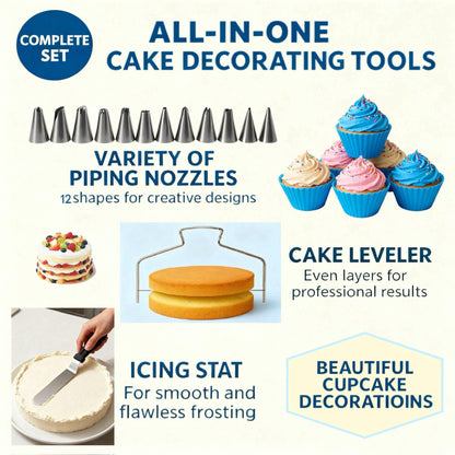 82 Pcs Cake Decorating Kit with Non-Slip Turntable, Stand,Leveler, 12 Piping Nozzles, Spatulas,Cupcake, 2 Reusable & 50 Disposable Bags,Complete Starter Set for Beginners & Home Bakers