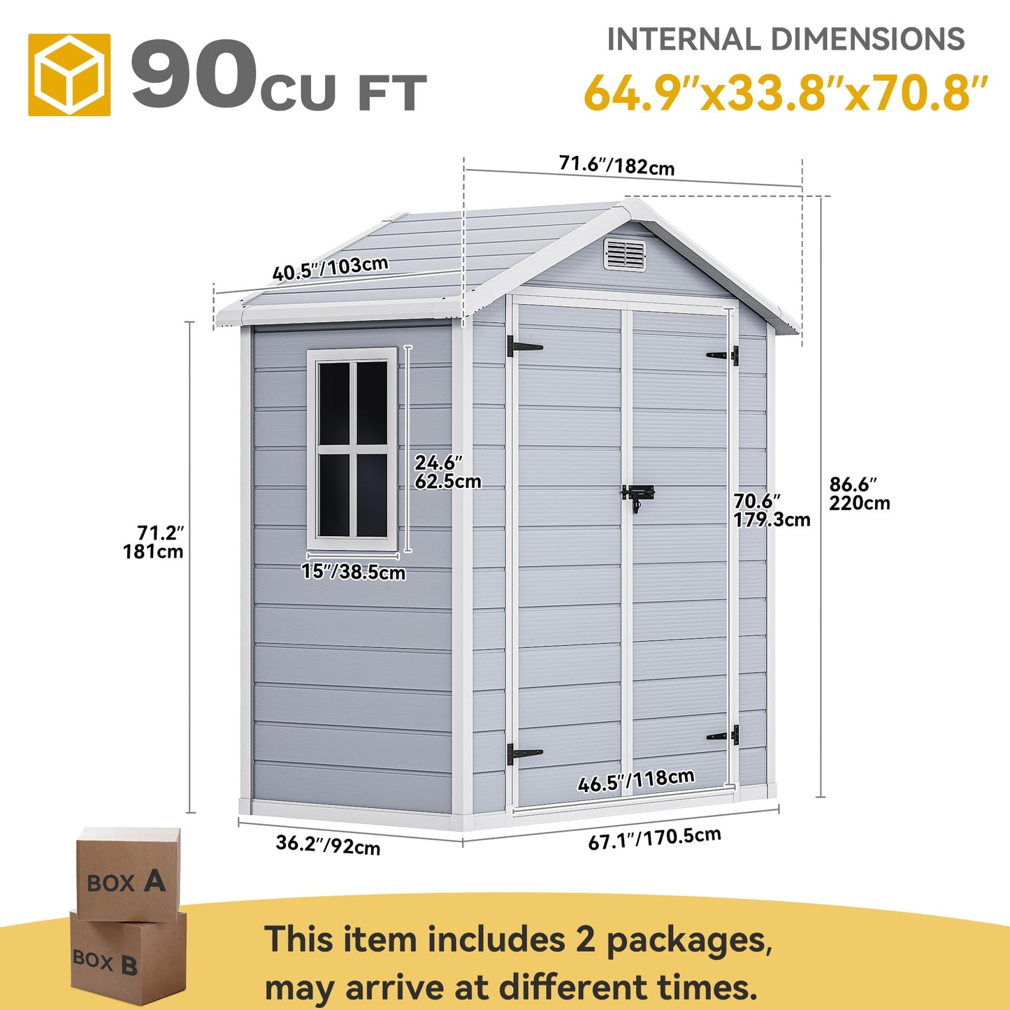 DWVO 6x4 FT Resin Storage Shed with Reinforced Floor, Outdoor Storage Shed with Lockable Door, Window and Vents, Waterproof Plastic Tool Storage for Garden, Backyard, Patio, Lawn