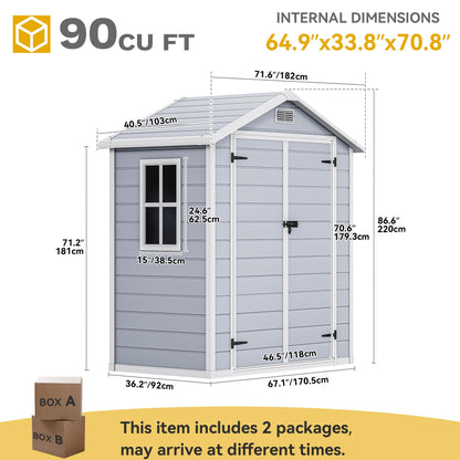 DWVO 6x4 FT Outdoor Resin Storage Shed with Reinforced Floor, All-Weather Bike Storage Shed with Lockable Door, Window and Vent, Waterproof Plastic Tool Storage for Garden, Backyard, Patio, Lawn