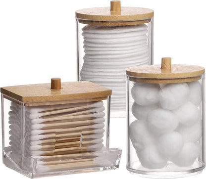 Tbestmax Cotton Swabs Holder - Stylish Apothecary Jar Organizer with Wood Lid | 10/7 Oz Capacity