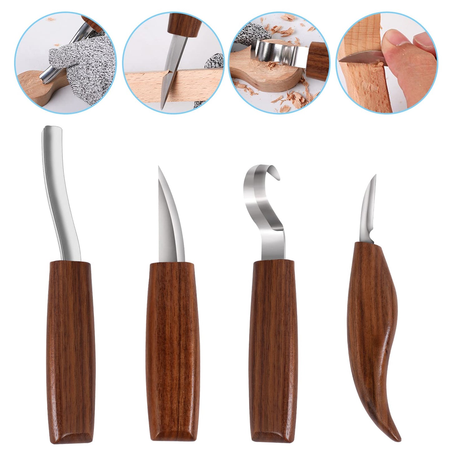 Sttargxing Wood Carving Tools Set,Detail and Hook Carving Knife Kit for Beginners,Trimming Knife for Spoon Bowl Cup Woodwork,Square handle design and 6pcs SK2 Carbon Steel Wood Carving Knives（10pcs）