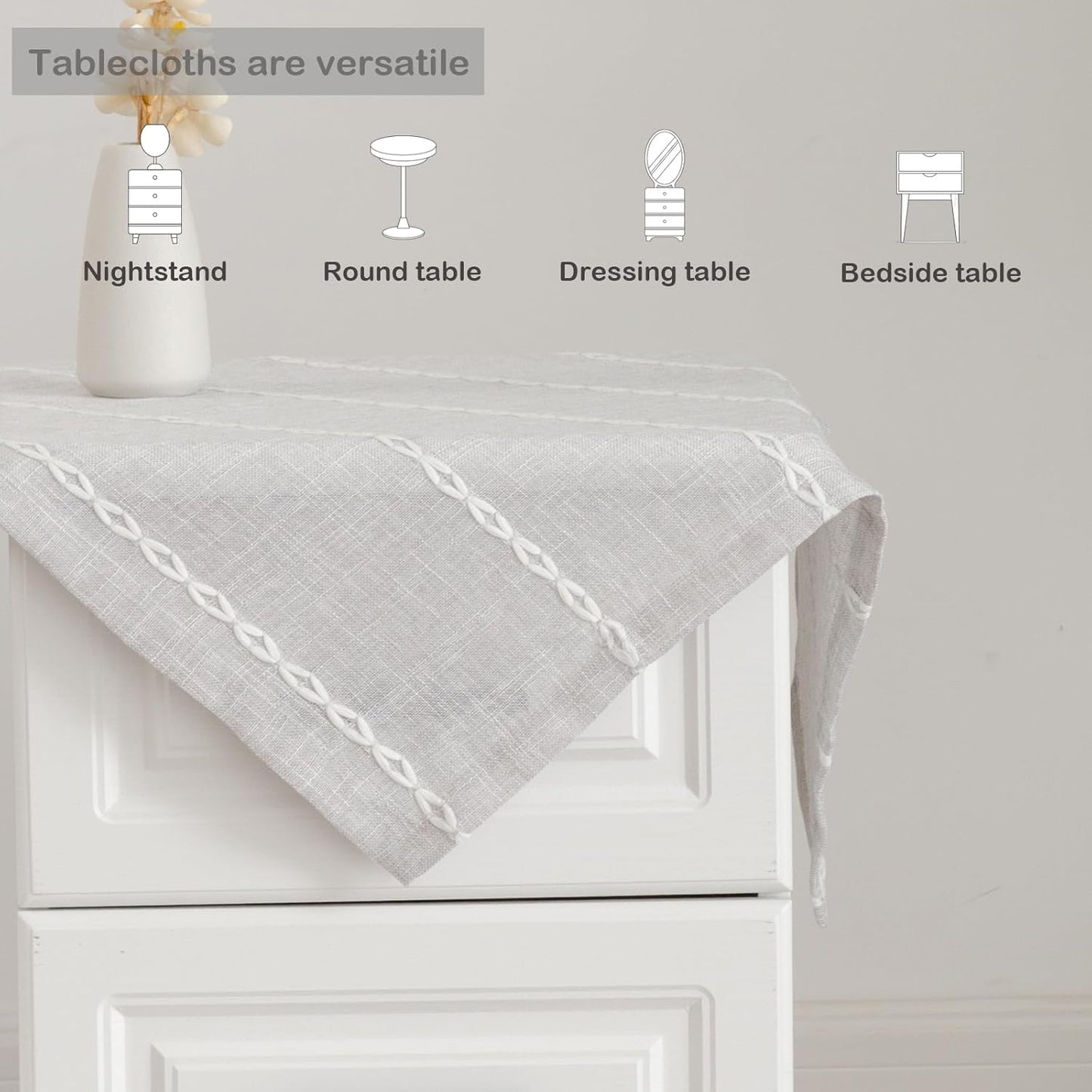 24 24 Inch Rustic Square Linen Small Tablecloth Washable Striped Jacquard Bedside Table Cover Heavy Weight Farmhouse