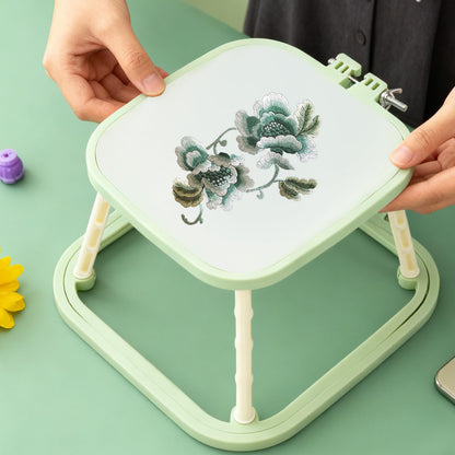 UTALIND Adjustable 2-Layer Embroidery Stand/Punch Needle Frame – Portable ABS Hoop Holder for Cross Stitch, Quilting & Sewing Crafts, Green Small Size