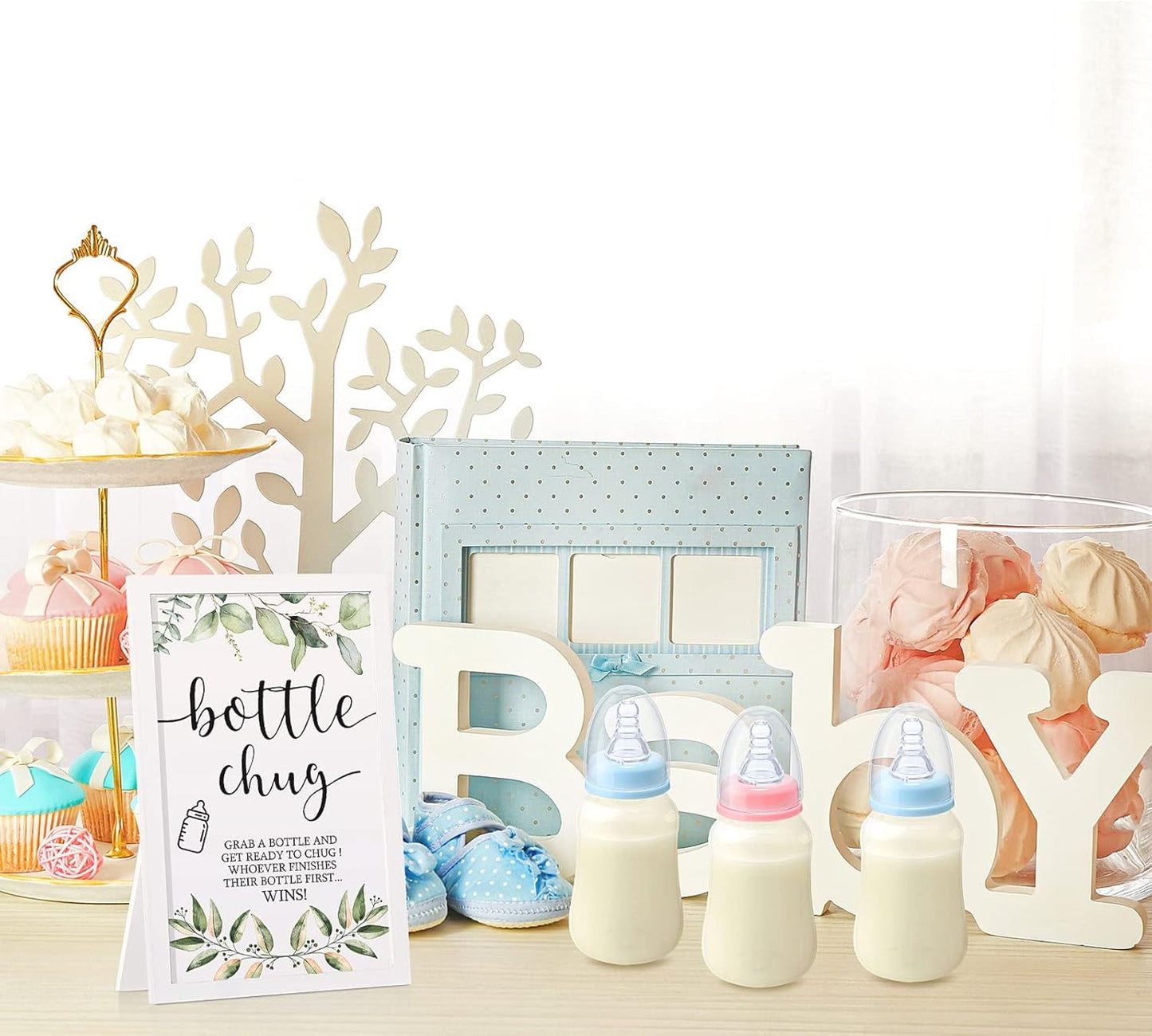 18 1 Roowest Bottle Chug Baby Shower Games Favors Including Pcs Bottles with Bottle Chug Wooden Sign for Gender Reveal