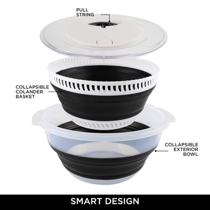 COOK WITH COLOR Collapsible Salad Spinner - 4 QT Space Saving Lettuce Dryer with Folding Collapsible Colander Great for Washing and Drying Fruit and Vegetables (Black)