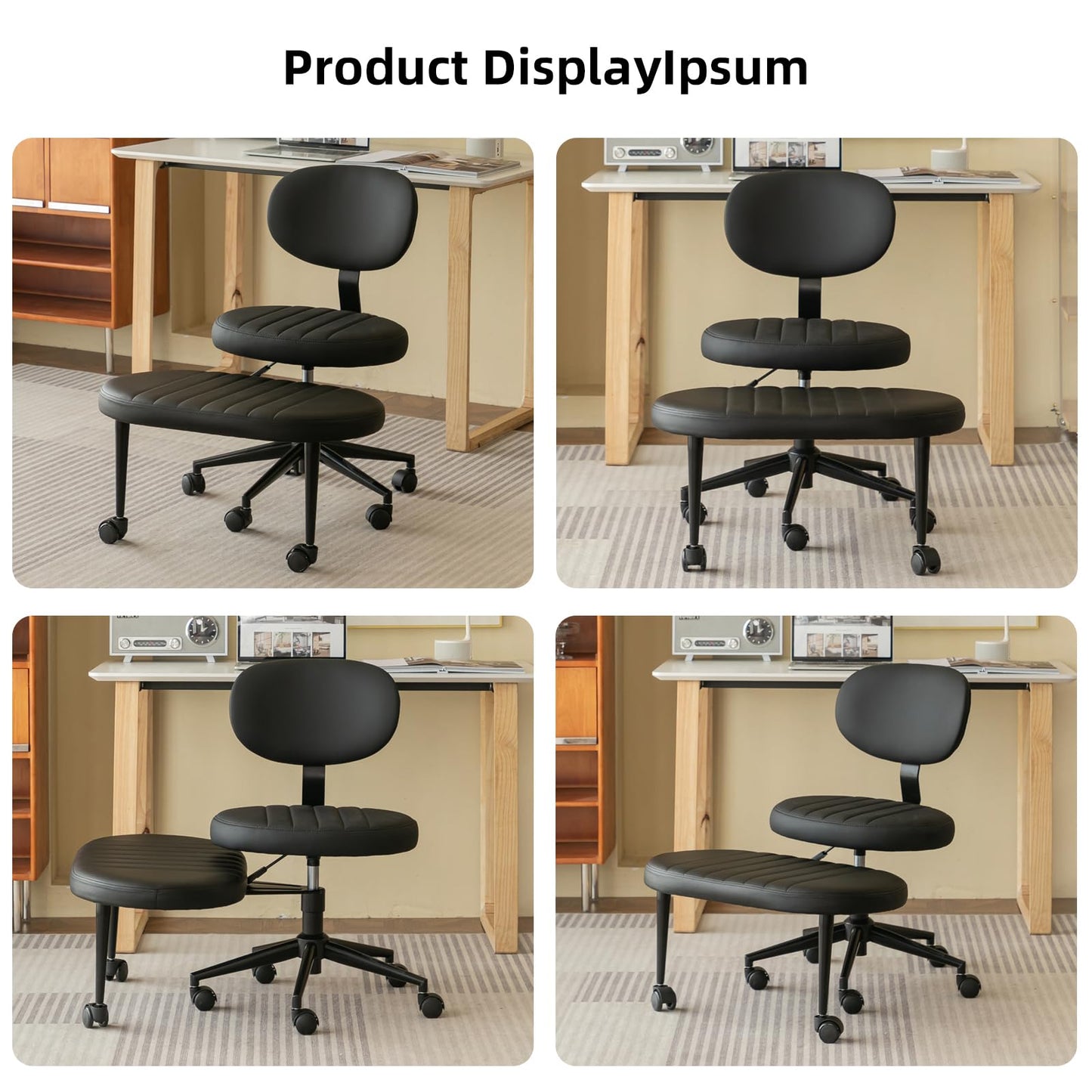 Ergonomic Cross Legged Office Chair with Back Support, Multi-Position Swivel Desk Chair for Adults, Meditation and ADHD Fidget Work Chair with Rolling Base, Black