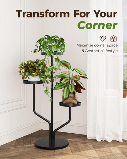 3 Bamworld Tier Plant Stand Indoor Outdoor Metal Plant Shelf for Multiple Plants Pots Tier Tall Flower Holder
