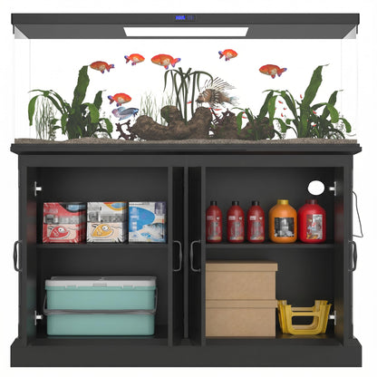 Merax 55-75 Gallon Fish Tank Stand with Power Outlet, Heavy Duty Aquarium Stand with 4 Storage Cabinets, for Fish Tank, Turtle Tank, Reptile Terrarium, Black