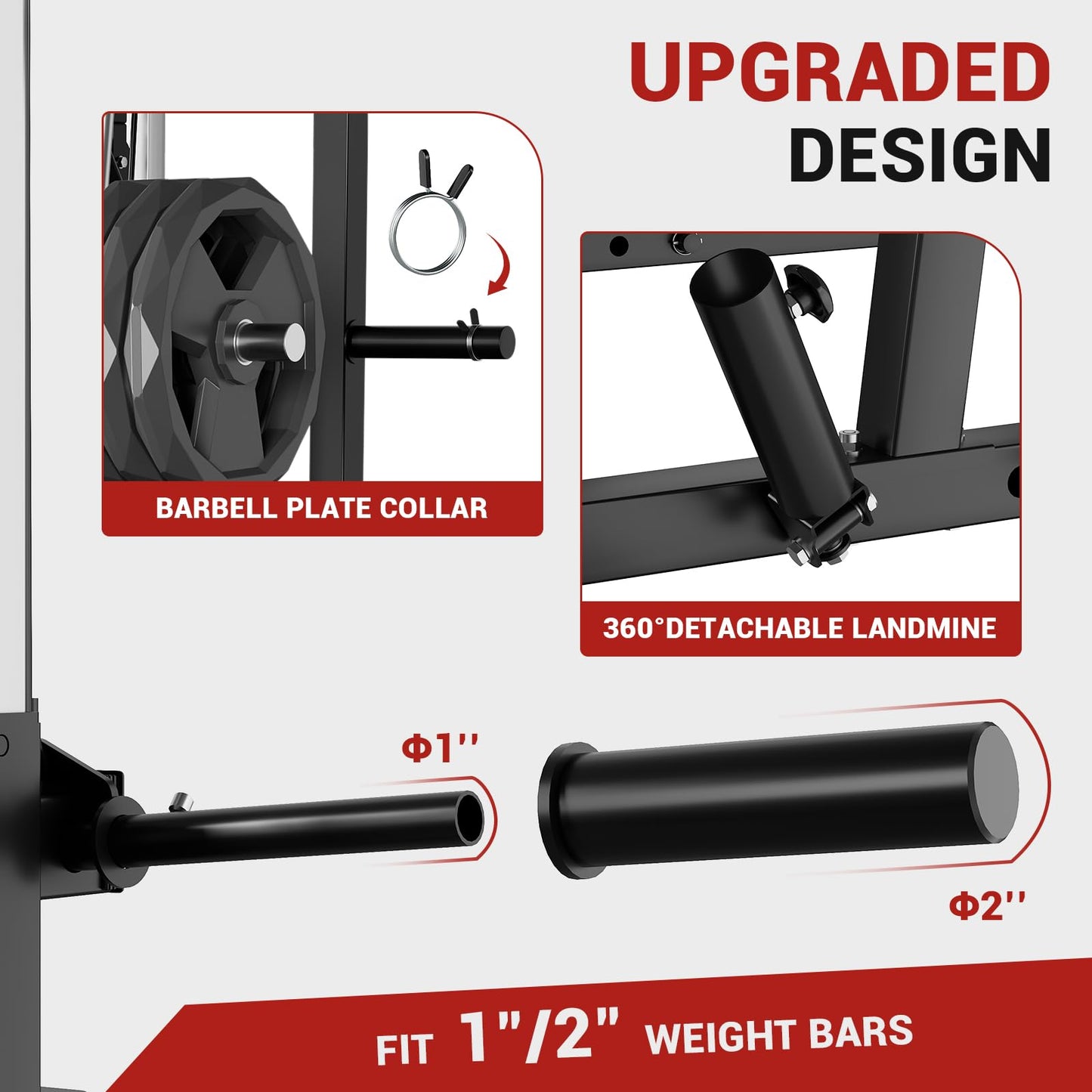 Garvee 2000LBS Smith Machine Home Gym, Multi-Function Power Cage Squat Rack with Cable Crossover & LAT Pulldown, Strength Training Equipment with 8 Weight Storage Pins and More (Plates Not Included)