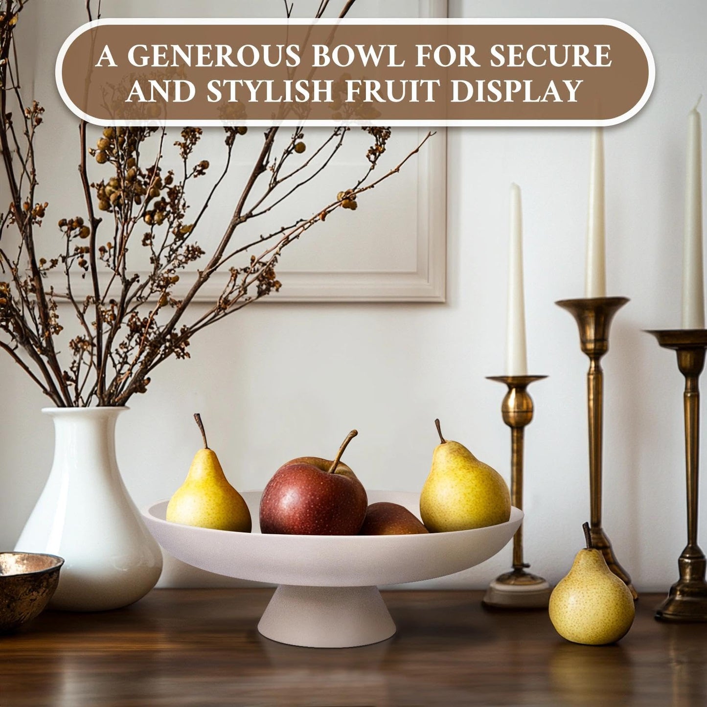 MAONAME Concrete Decorative Bowl, Large Fruit Bowl for Kitchen Countertop, White Pedestal Bowls for Home Decor, Handcrafted Key Bowls for Entry Table, 11.7"
