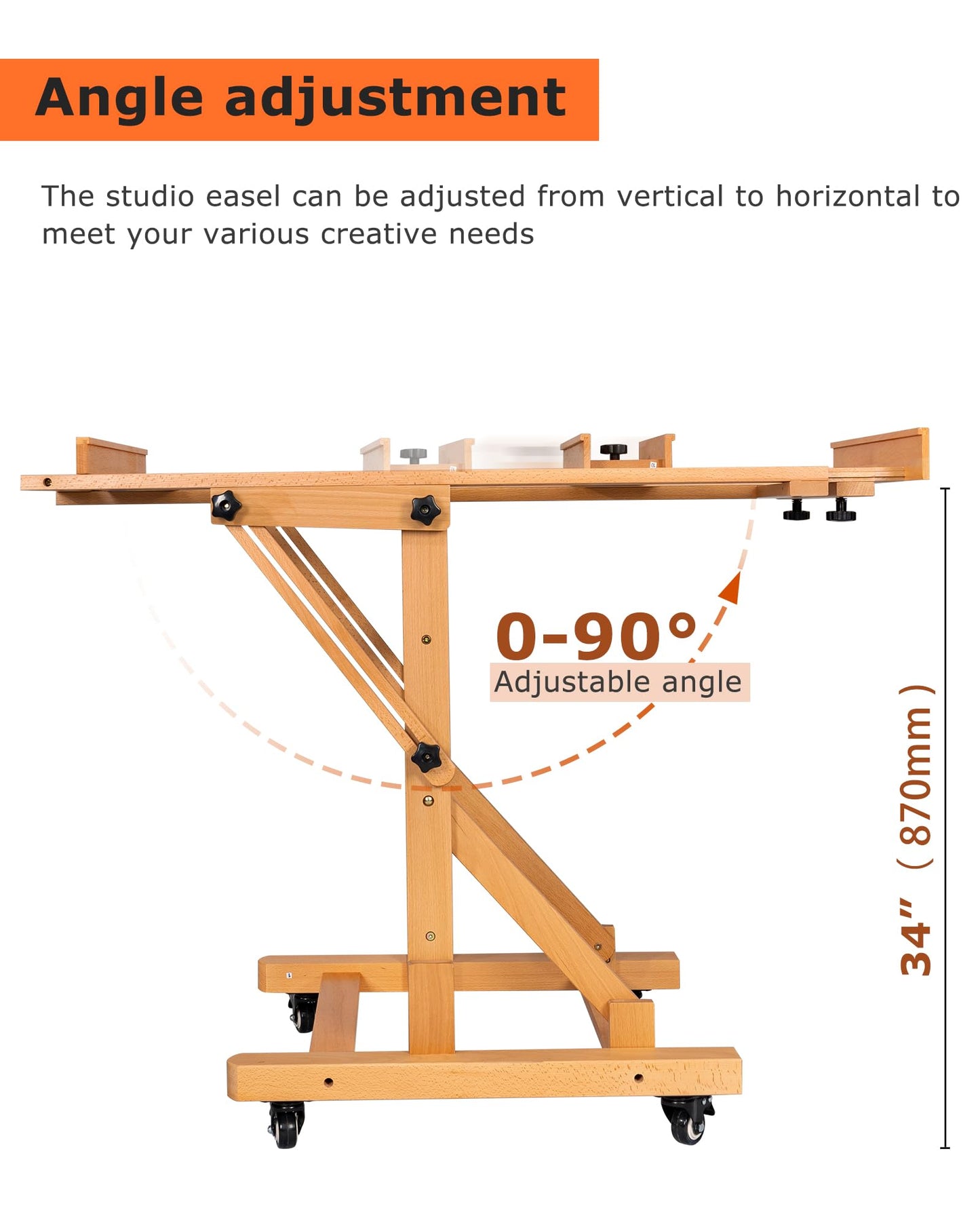 DJAR Extra Large H-Frame Art Easel, Movable Tilts Flat Painting Stand for Artist, Adjustable Solid Beechwood Heavy Duty Floor Easel for Painting, Hold 1 or 2 Canvas up to 79" Natural