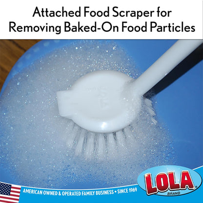 Lola Products Dish Brush w/Scraper, Durable Fiber Non-Scratch Bristles, 1 Pack for Caked-on Messes