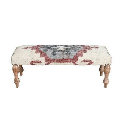 LR Home Off-White/Multicolor Handmade Upholstered Bench for Bedroom End of Bed | Modern Accent Bench for Living Room, or Entryway Seating | Long Rectangle Sitting Bench | 47" W x 16" D x 18" H