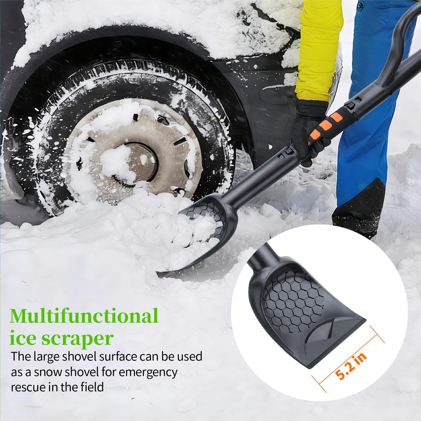 25.8'' Larger Ice Scrapers for Car Windshield | Dang Near Indestructible Ice from Scrape Frost and Ice |3-in-1 Emergency Snow Shovel | Detachable Remover with Foam Grip for Small Cars, Trucks, SUVs