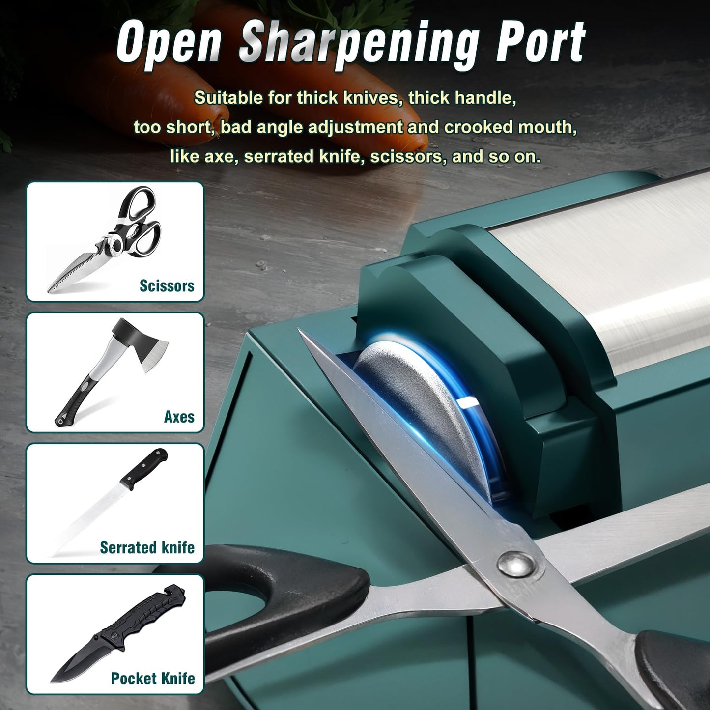 Professional Electric Knife Sharpener with 100% Diamond Abrasives & Precision Angle Guides, 3-Speed Variable 4-Stage Open Touch-Screen Knife Sharpener for Straight, Serrated Edges, Scissors & Axes