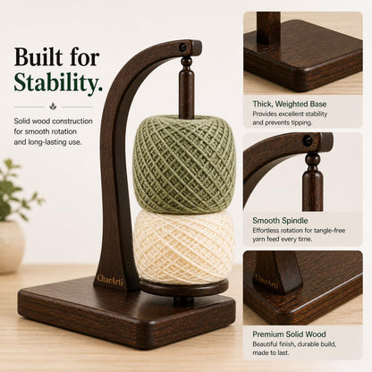 ClarArti - Magnetic Yarn Holder for Crocheting & Knitting – Wooden Yarn Spinner, Yarn Ball Holder, Yarn Holder for Crocheting, 360° Smooth Rotation, Holds 2 Skeins up to 500g