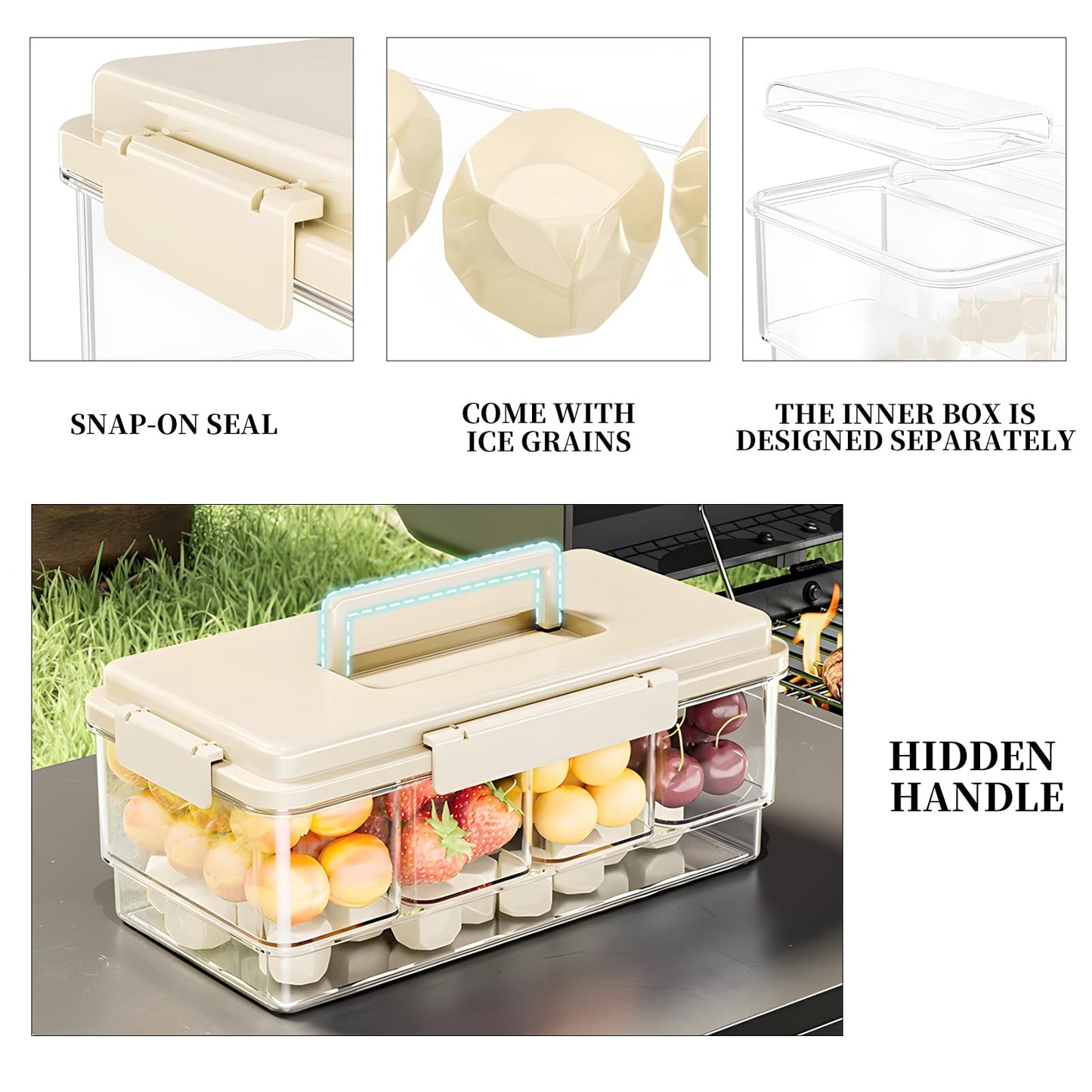 MANO 2pack Chilled Condiment Caddy with Lid Iced Snackle Box Container for Fruit Veggie Serving Tray with Handle Divided Garnish Tray Server Outdoor Camping Picnic Fridge Storage white